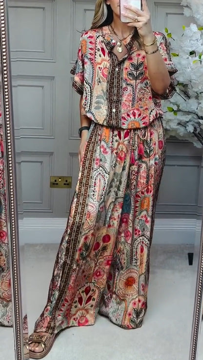 Ladies' Round Neck Printed Loose Casual Suit - Seldom Seen Styles