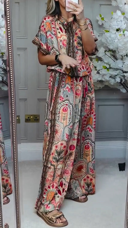 Ladies' Round Neck Printed Loose Casual Suit - Seldom Seen Styles