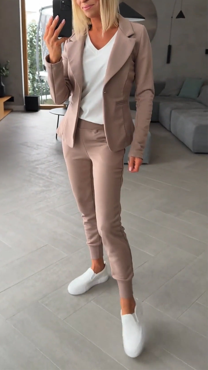 Women Collar Jacket+ Pants Commuting Style Set - Seldom Seen Styles