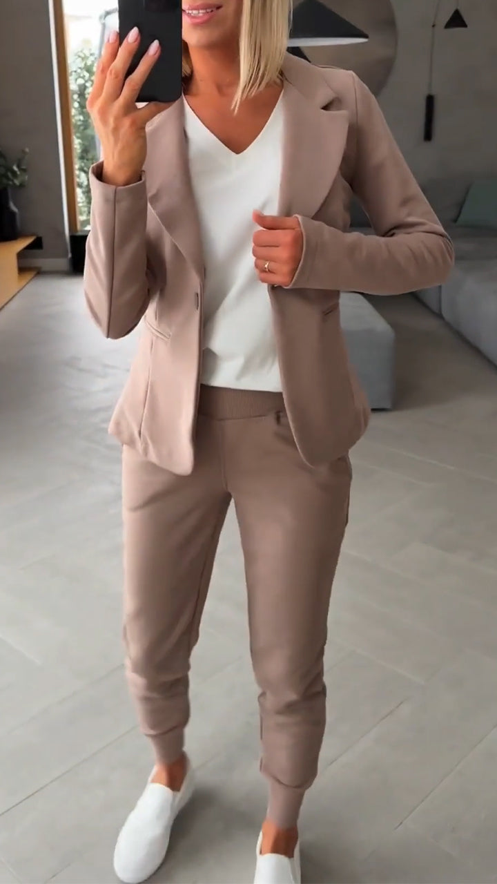 Women Collar Jacket+ Pants Commuting Style Set - Seldom Seen Styles