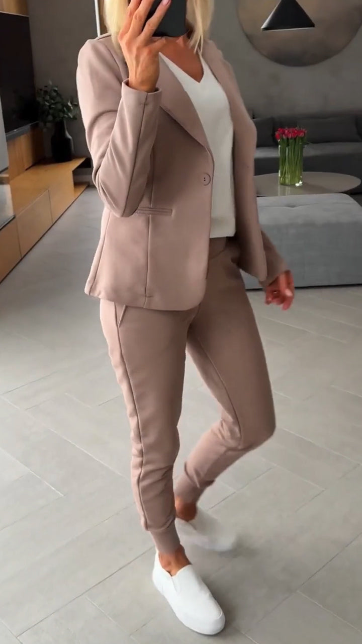 Women Collar Jacket+ Pants Commuting Style Set - Seldom Seen Styles