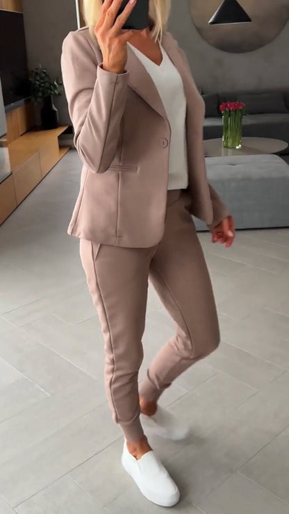 Women Collar Jacket+ Pants Commuting Style Set - Seldom Seen Styles