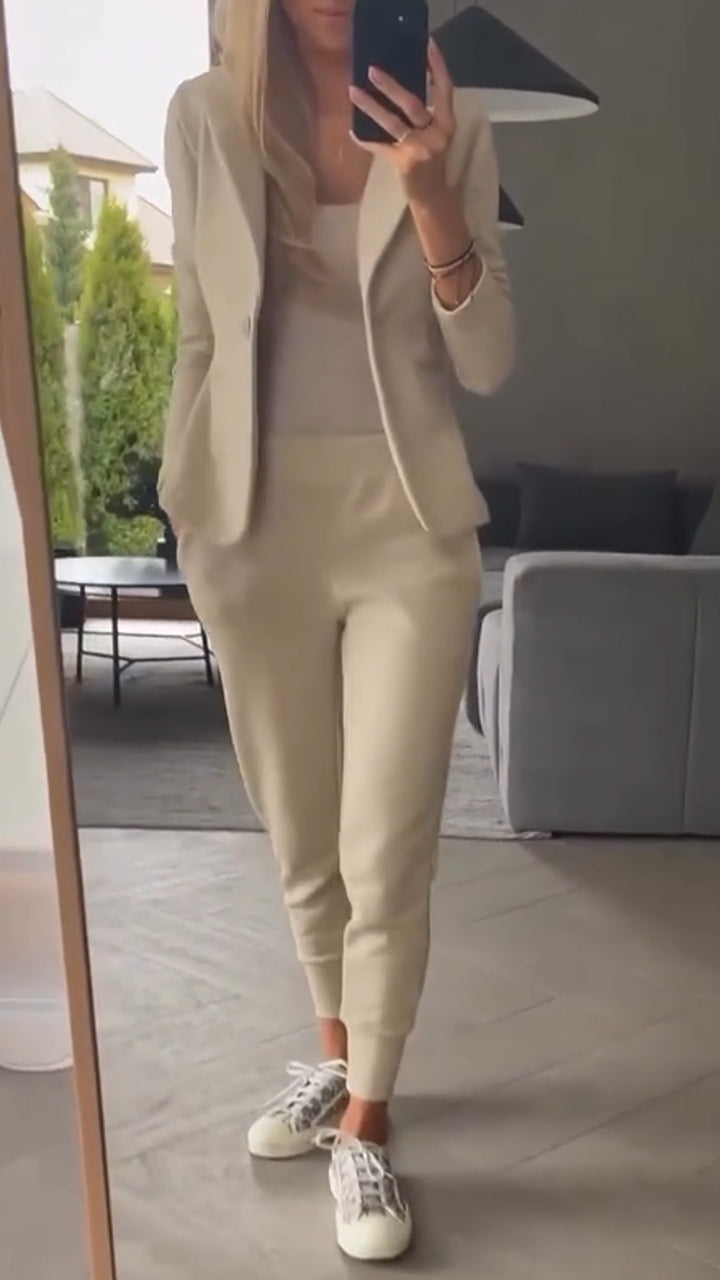 Women Collar Jacket+ Pants Commuting Style Set - Seldom Seen Styles