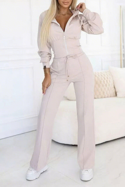 Ladies Round Neck Hooded Zipper Top+ Pants with Casual Temperament Suit - Seldom Seen Styles