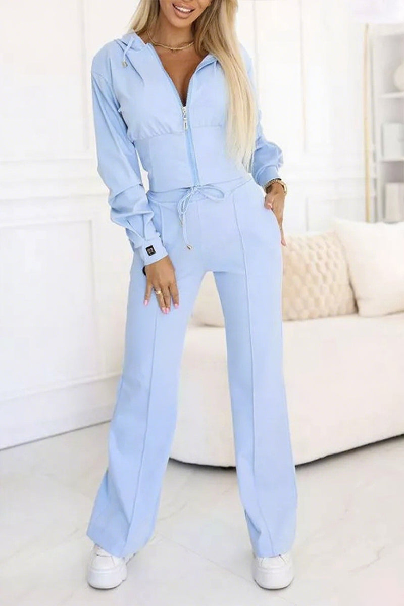 Ladies Round Neck Hooded Zipper Top+ Pants with Casual Temperament Suit - Seldom Seen Styles