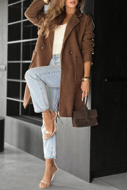 Ladies Collar Vertical Stripe Casual Coat - Seldom Seen Styles