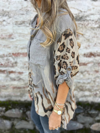 Ladies Lapel Breasted Printed Casual Top - Seldom Seen Styles