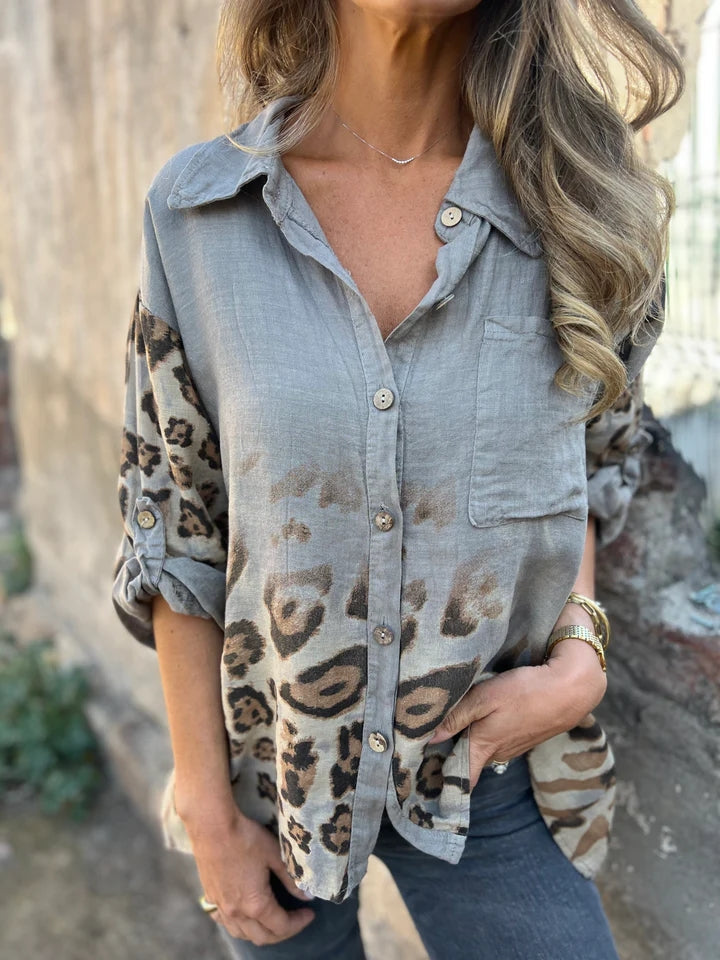 Ladies Lapel Breasted Printed Casual Top - Seldom Seen Styles