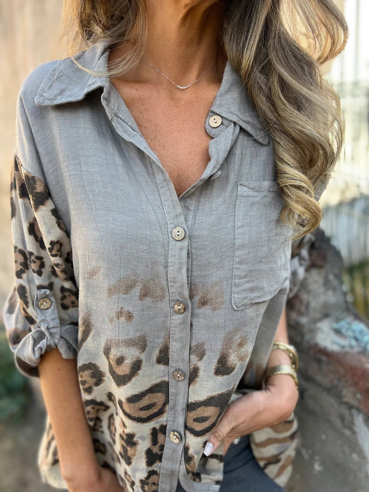 Ladies Lapel Breasted Printed Casual Top - Seldom Seen Styles