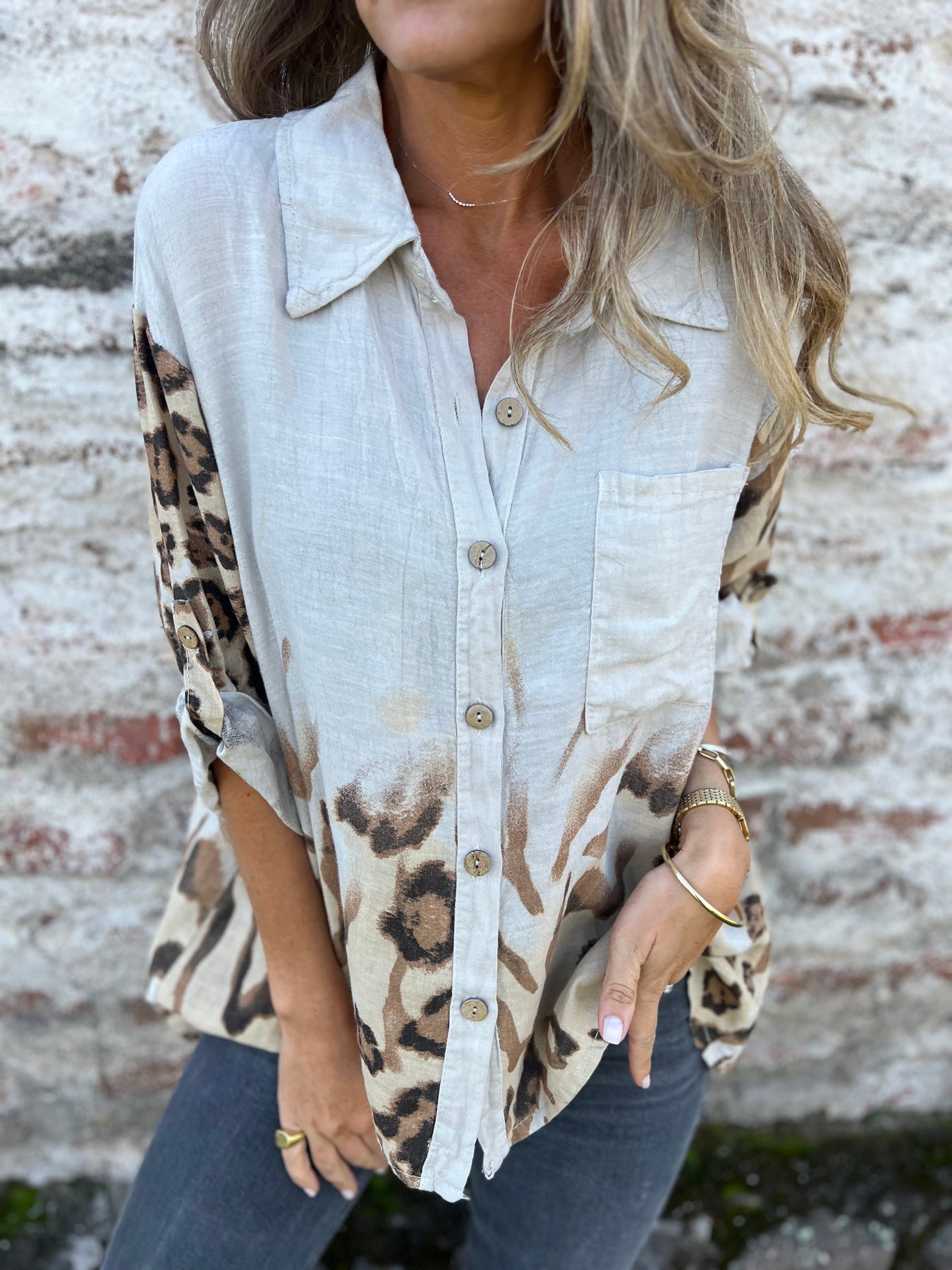 Ladies Lapel Breasted Printed Casual Top - Seldom Seen Styles