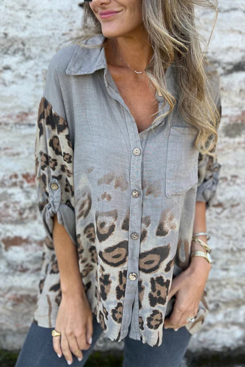 Ladies Lapel Breasted Printed Casual Top - Seldom Seen Styles