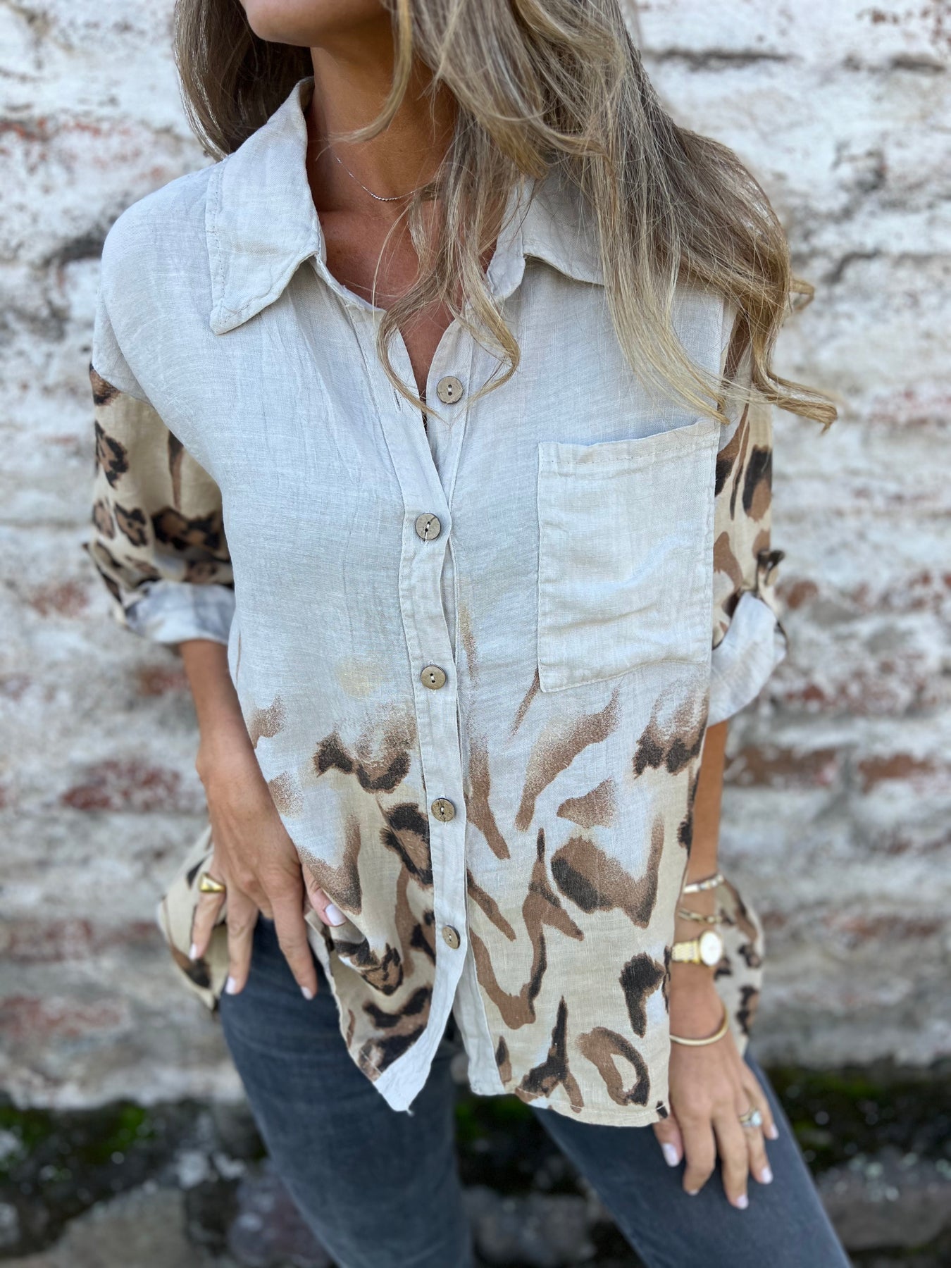 Ladies Lapel Breasted Printed Casual Top - Seldom Seen Styles