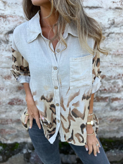 Ladies Lapel Breasted Printed Casual Top - Seldom Seen Styles