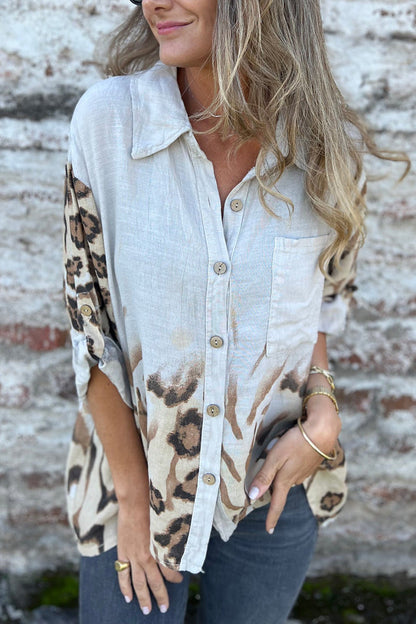 Ladies Lapel Breasted Printed Casual Top - Seldom Seen Styles