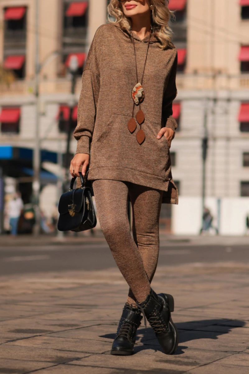 Ladies Round Neck Hooded Top+ Pants Casual Set - Seldom Seen Styles