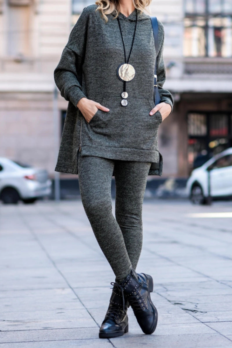 Ladies Round Neck Hooded Top+ Pants Casual Set - Seldom Seen Styles