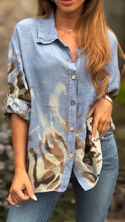 Ladies Lapel Breasted Printed Casual Top - Seldom Seen Styles