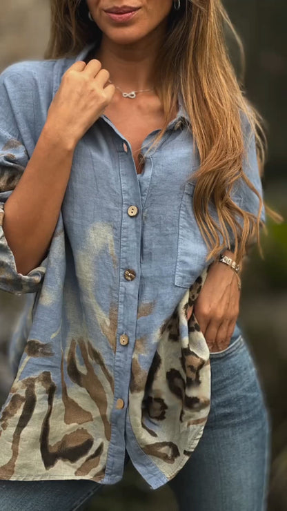 Ladies Lapel Breasted Printed Casual Top - Seldom Seen Styles