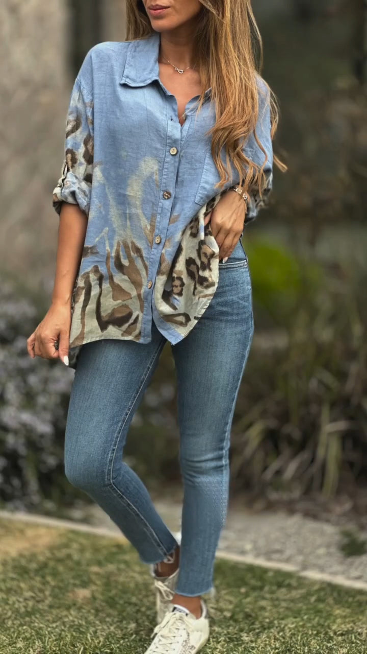 Ladies Lapel Breasted Printed Casual Top - Seldom Seen Styles