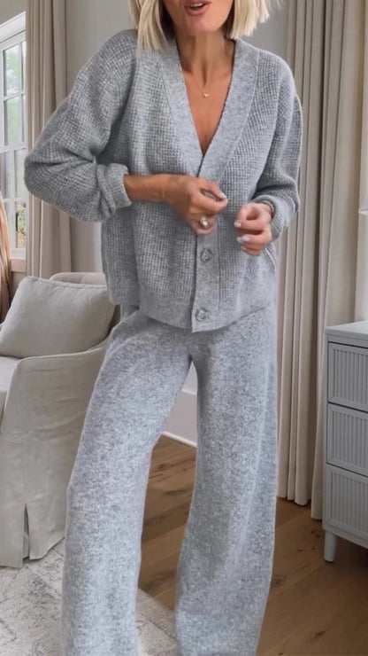 Women V-neck Casual Solid Color Set - Seldom Seen Styles