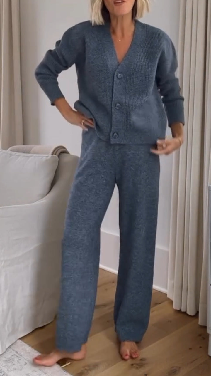 Women V-neck Casual Solid Color Set - Seldom Seen Styles