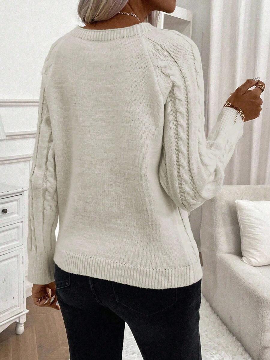 Clara – Button-Detail Cable Knit Sweater - Seldom Seen Styles