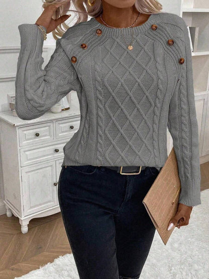 Clara – Button-Detail Cable Knit Sweater