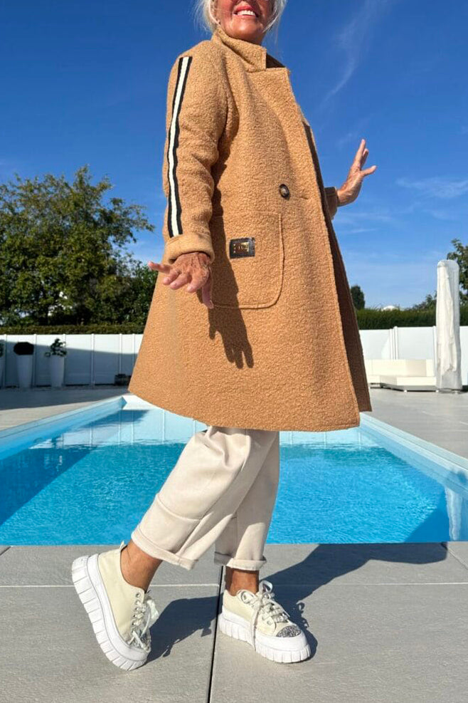 Women Lapel Vertical Pattern Plush Casual Coat - Seldom Seen Styles