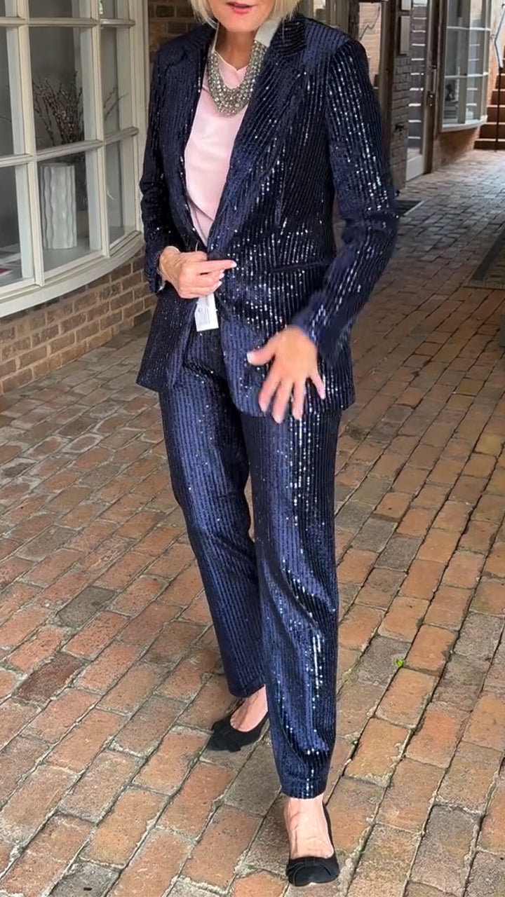 Women Lapel Sequined Jacket + Pants Commuter Temperament Suit - Seldom Seen Styles