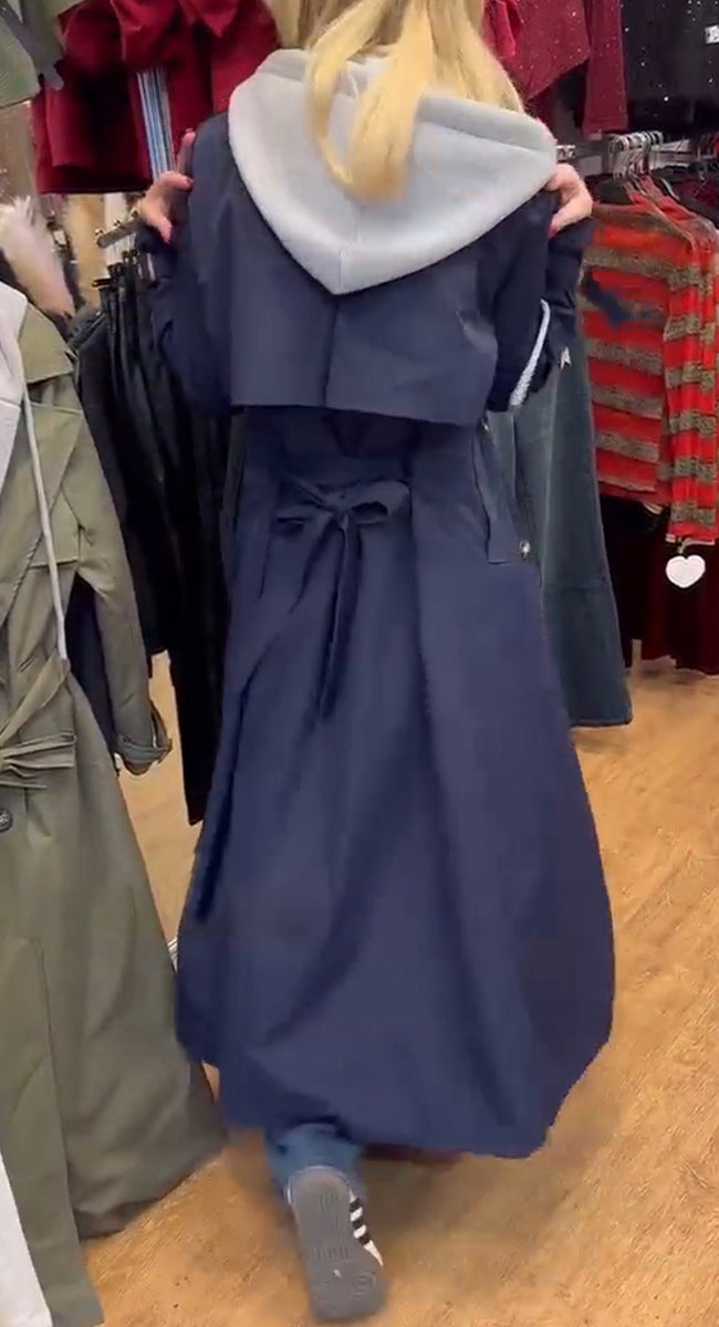 Women's Hooded Lapel Fake Two-piece Casual Long Trench Coat - Seldom Seen Styles