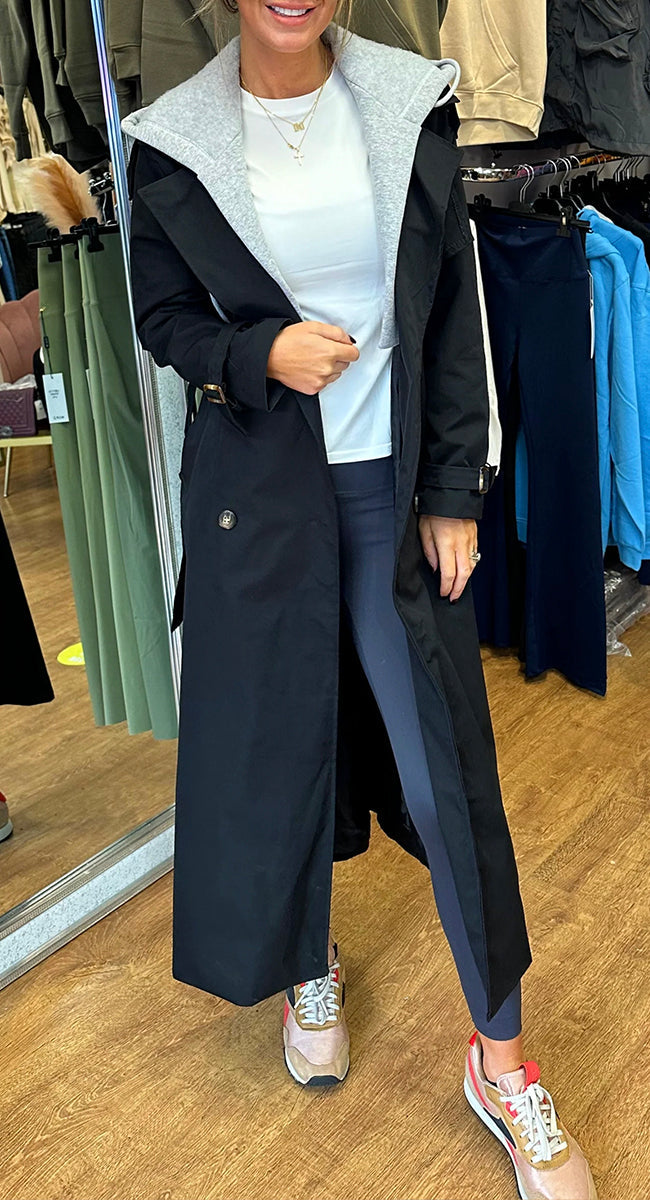 Women's Hooded Lapel Fake Two-piece Casual Long Trench Coat - Seldom Seen Styles