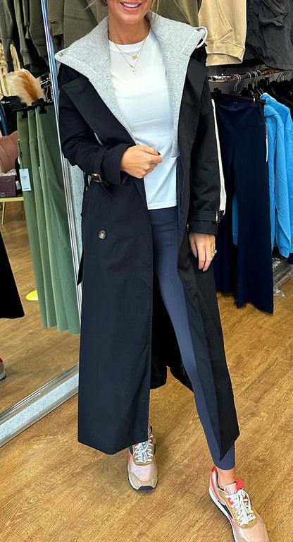 Women's Hooded Lapel Fake Two-piece Casual Long Trench Coat - Seldom Seen Styles