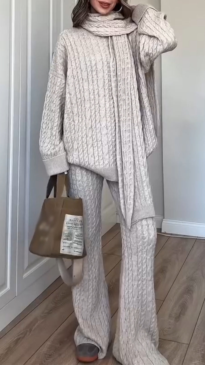 Women Round Neck Knitted Casual Suit - Seldom Seen Styles