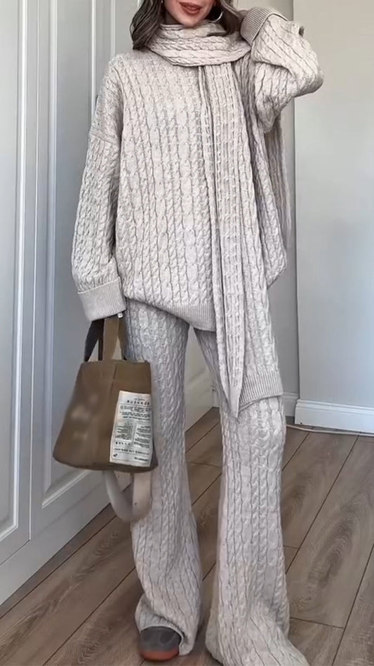 Women Round Neck Knitted Casual Suit - Seldom Seen Styles