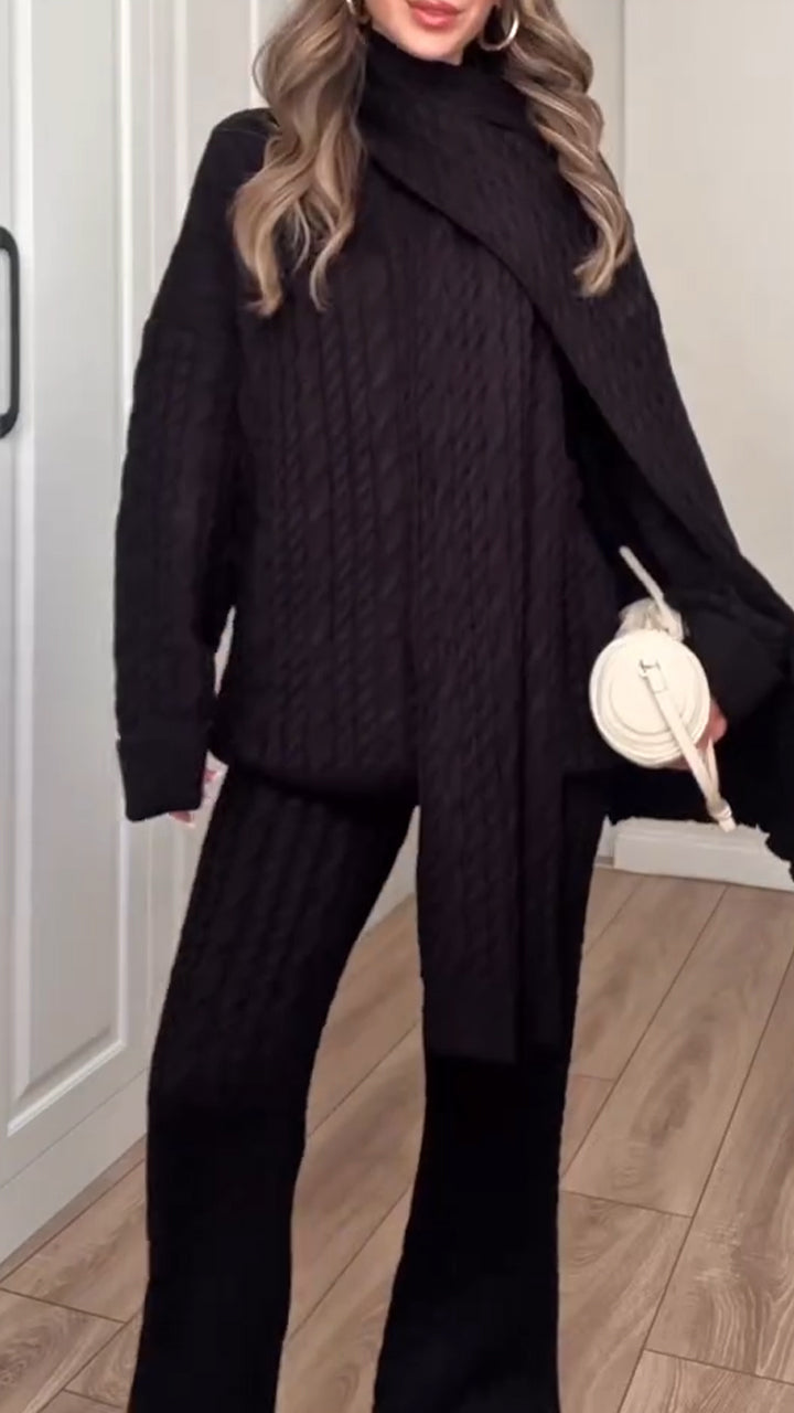 Women Round Neck Knitted Casual Suit - Seldom Seen Styles