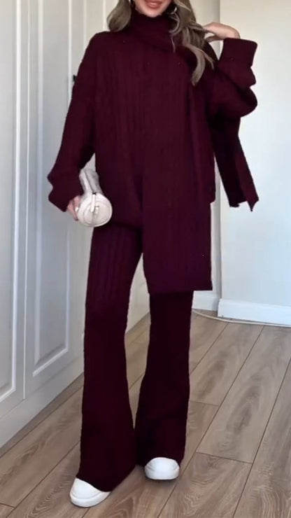 Women Round Neck Knitted Casual Suit - Seldom Seen Styles