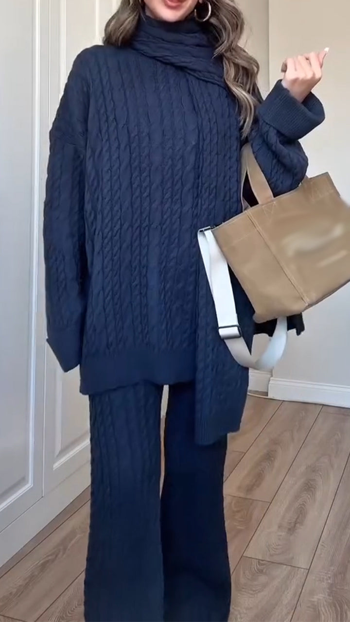 Women Round Neck Knitted Casual Suit - Seldom Seen Styles