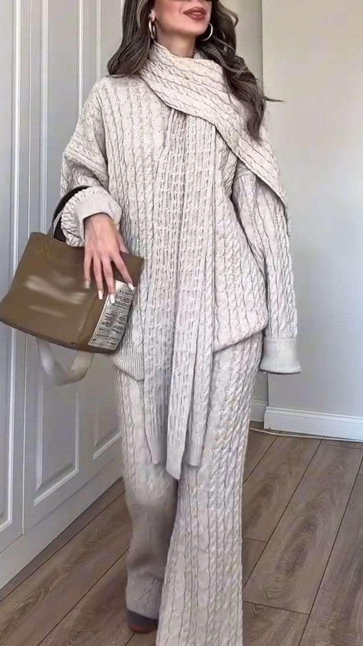 Women Round Neck Knitted Casual Suit - Seldom Seen Styles