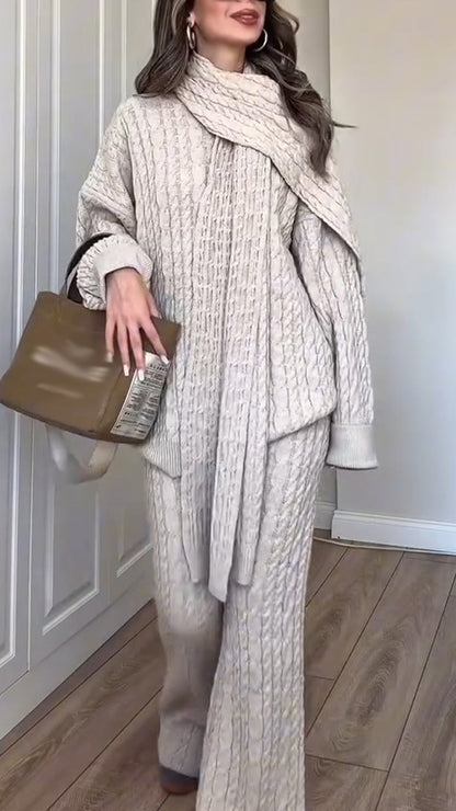 Women Round Neck Knitted Casual Suit - Seldom Seen Styles