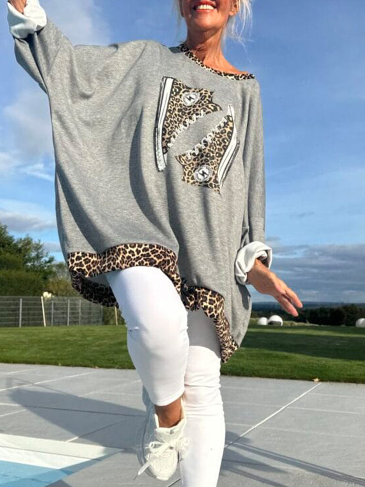 Women Round Neck Leopard Print Loose Casual Suit - Seldom Seen Styles
