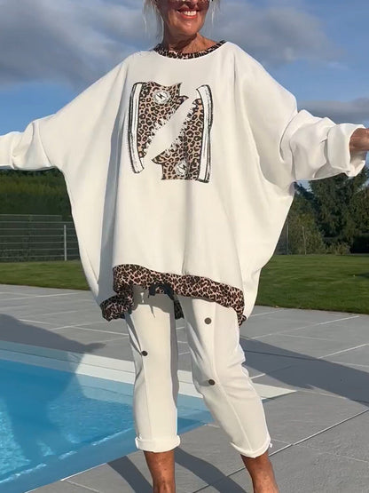 Women Round Neck Leopard Print Loose Casual Suit - Seldom Seen Styles