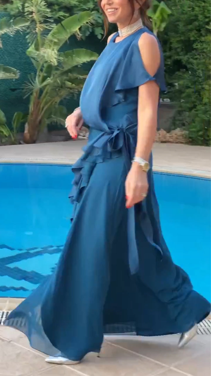 Women Round Neck Hollow Splicing Irregular Elegant Temperament Dress - Seldom Seen Styles