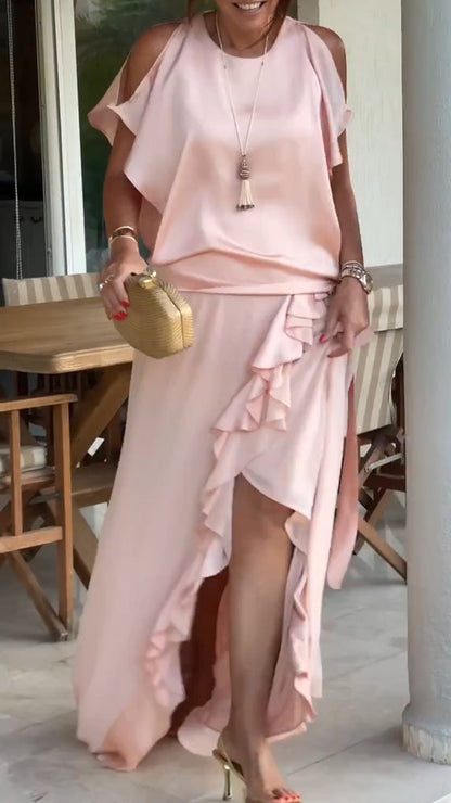 Women Round Neck Hollow Splicing Irregular Elegant Temperament Dress - Seldom Seen Styles