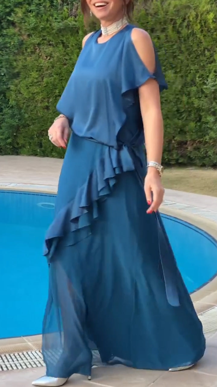 Women Round Neck Hollow Splicing Irregular Elegant Temperament Dress - Seldom Seen Styles