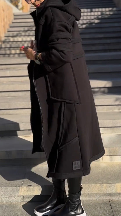 Womens Lapel Patchwork Long Casual Jacket - Seldom Seen Styles