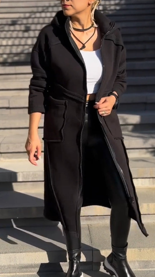 Womens Lapel Patchwork Long Casual Jacket - Seldom Seen Styles