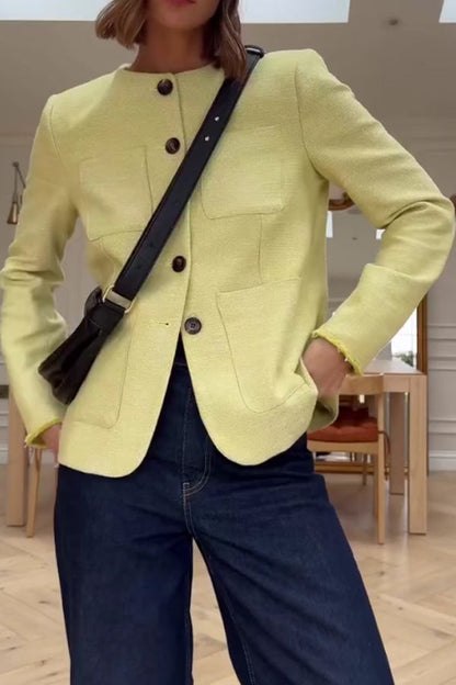 Women Elegant Office Crew Neck Short Jacket - Seldom Seen Styles