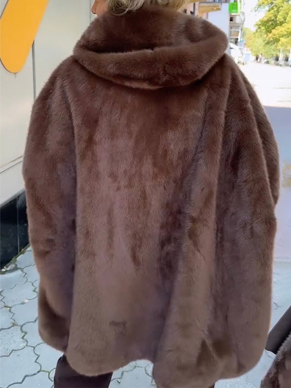 Women Plush Hooded Vertical Stripe Printed Casual Coat - Seldom Seen Styles