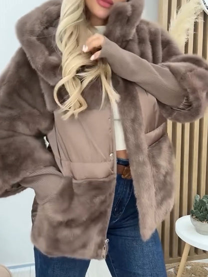 Women Hooded Plush Patchwork Casual Coat - Seldom Seen Styles