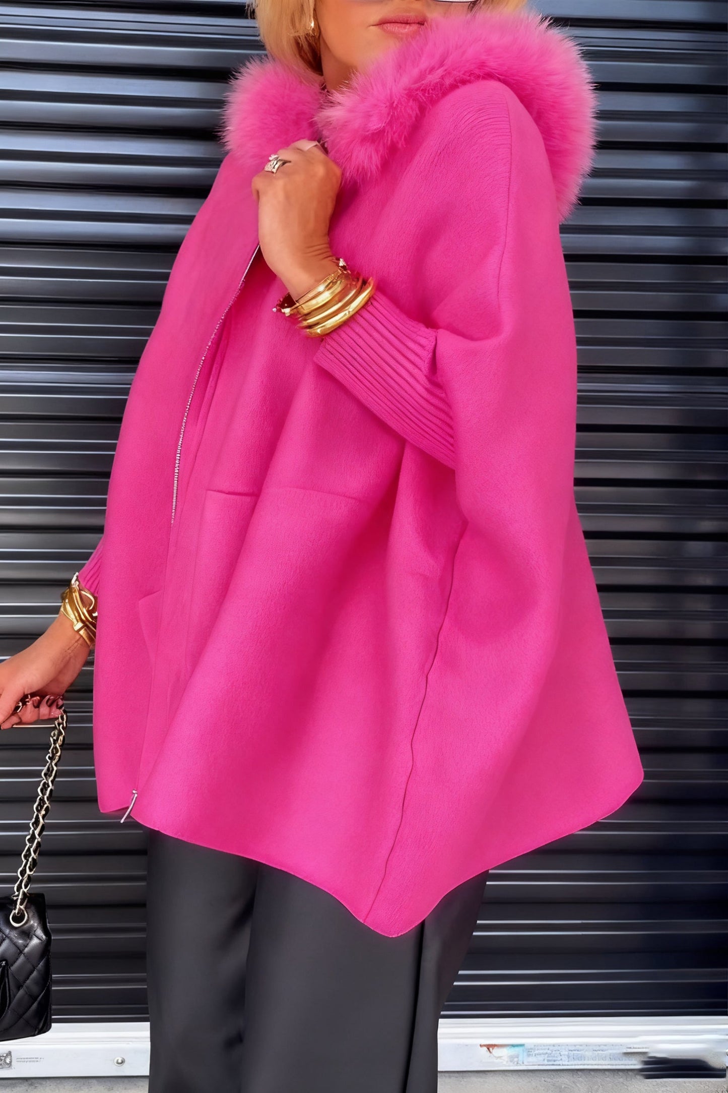 Women Fur Collar Solid Color Casual Jacket - Seldom Seen Styles